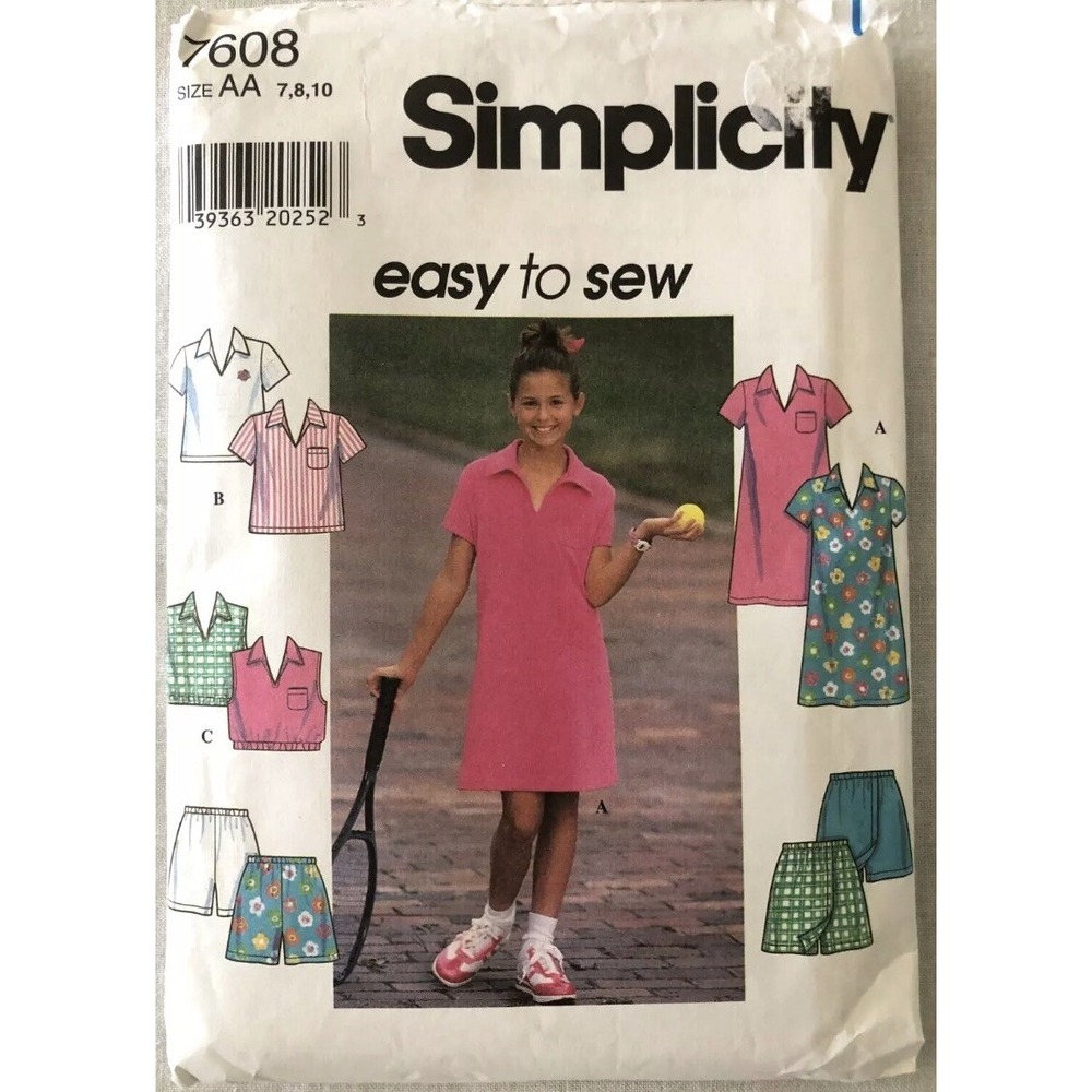 Vintage Simplicity 7608 Girls Dress Top Shorts Pattern Size 7 8 10 Uncut 90s